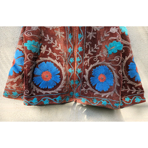 Veste en velours marron brodée Suzani, style bohème floral Kantha pour femme, col montant, coton, style hippie, cadeau pour elle - Product Image 5