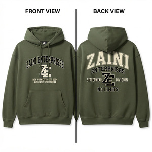 Sudadera con Capucha Premium de Felpa de Algodón de 400 GSM, Verde Militar, Estilo Urbano Oversize, con Estampado Gráfico Personalizado, Ecológica - Product Image 1