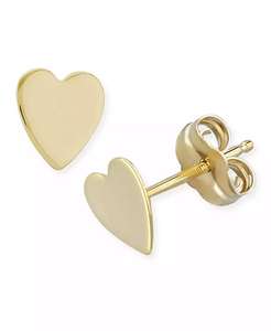 Orecchini a bottone a cuore piatto in oro giallo o bianco 14k | Macacy's - Product Image 1