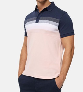 เสื้อโปโลแขนสั้นผู้ชายหลากสี ดีไซน์ลายทางลำลอง น้ำเงิน ชมพู ขาว เทา - Product Image 1