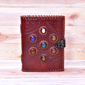 Custom 7 Stone Handmade Genuine <b>Leather</b> Journal Vintage Design Unlined Woodfree Paper Hardcover High Quality Gift Sketchbook - Product Image 1