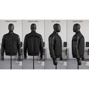 Chaqueta universitaria de béisbol para hombre de cuero de vaca con mangas, 440 gramos, bordado de chenilla, parches de lana y patchwork frontal - Product Image 5