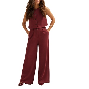 Conjunto de traje de chaleco y pantalones plisados para mujer, ropa de trabajo sin arrugas, trajes formales de negocios de 2 piezas para mujer 2026 - Product Image 1