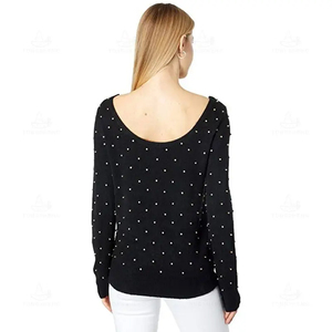 Sudaderas de Cuello Redondo para Mujer, Estampadas con Pedrería, Negras, de Invierno y Otoño, con Logotipo Frontal, de Algodón de Alta Calidad, Antiarrugas - Product Image 3