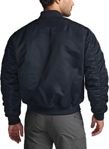 Blouson Bomber Homme Bleu Marine à Fermeture Éclair Col Montant Décontracté Coupe-Vent Hiver en Polyester Rembourré - Product Image 2