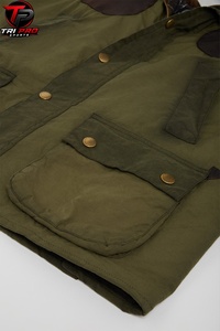 Gilet utilitaire pour homme en toile cirée olive, col en velours côtelé, fermeture à boutons-pression, poches à soufflets et à rabat, pour la chasse et les activités de plein air - Product Image 5