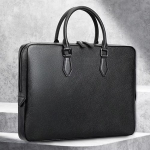 Porte-documents léger en cuir véritable noir pour hommes, sacoche pour ordinateur portable de 15 pouces, sacoche de travail, mallette de voyage, bureau - Product Image 1