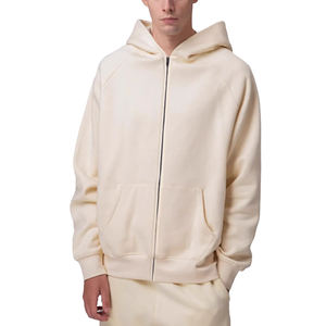 เสื้อฮู้ดดี้วินเทจสีเบจคุณภาพสูง ผ้าเฟรนช์เทอร์รี่ ทรงโอเวอร์ไซส์ สำหรับผู้ชายและผู้หญิง ซิปหนา 440gsm รับสกรีนลายตามสั่ง - Product Image 4