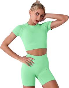 Conjunto Deportivo de Yoga sin Costuras para Mujer, Top Corto y Pantalones Cortos para Entrenamiento, Running y Gimnasio, de Alta Calidad - Product Image 1