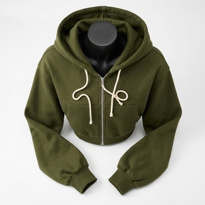 Custom Logo Women's Winter Full Sleeve <b>Crop</b> <b>Top</b> Hoodie Solid Colors Zipper Pullover <b>Crop</b> <b>Top</b> <b>Hoodies</b> - Product Image 2