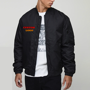Blouson Bomber Vintage en Nylon Personnalisable avec Logo, Fermeture Éclair Intégrale, Couleur Unie, Col Montant, Coupe-Vent pour Homme, Style Urbain - Product Image 1