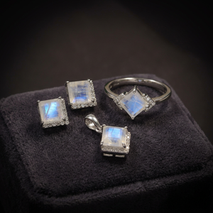 Ensemble de bijoux en pierre de lune arc-en-ciel - Bague, pendentif et boucles d'oreilles avec topaze blanche en argent sterling 4,80 carats - Product Image 5