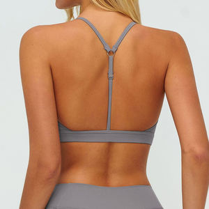 Women Mid Waist Sleeveless Deep V Neck Sports <b>Bra</b> Solid Color Seamless Breathable Activewear 1 Piece Front Logo Heat-Transfer - Product Image 2