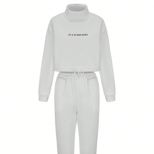 women <b>tracksuit</b> slim fit cotton polyester zipper hoodie jogger set breathable stretch athletic gym wear training set - Product Image 1