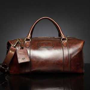 <b>Leather</b> Classic Duffle Bag Boston Shape Two Handles Zip Closure Removable Strap Men Travel Weekender Large Capacity - Product Image 4