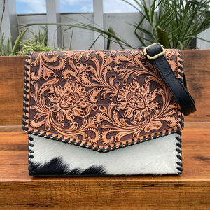 Custom Wholesale OEM 2025 New Design Tooled Cowhide Leather Fashion Handbags Genuine Leather Shoulder Crossbody Bag for Women's - Product Image 4