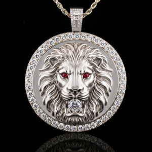 Collier pendentif lion glacé pour homme, style hip-hop, avec diamants simulés CZ, plaqué or et argent, bijou animal en moissanite - Product Image 6