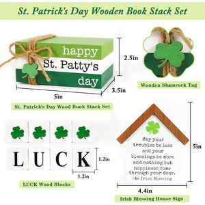 Set di 6 decorazioni per la festa di San Patrizio: vassoio a più livelli con cartello 'Buon San Patrizio', impilamento di libri, trifoglio e blocchi portafortuna - Product Image 4