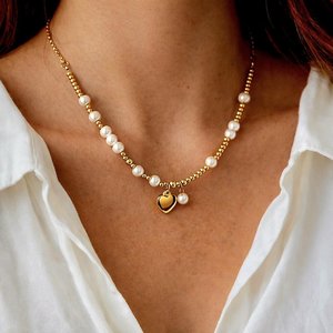 Collar de Perlas con Colgante de Corazón, Joyería Minimalista y Delicada para Combinar en Capas, Plata de Ley 925, Chapado en Oro de 14K - Product Image 5