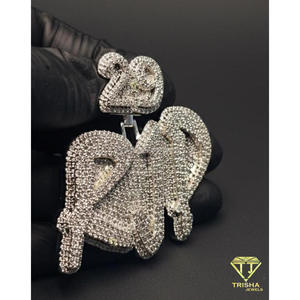 Moissanite Diamond <b>Iced</b> Out " RJP" Necklace Hip Hop Pendant Bling <b>Chain</b> Luxury Statement Jewelry Gift - Product Image 2