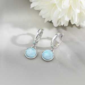 Natural Larimar Hoop Earrings 925 <b>Sterling</b> <b>Silver</b> Gold Plated Dangle <b>Huggie</b> Blue Gemstone Jewelry for Women Party Gift - Product Image 4