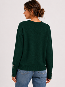 Women's Green Crew Neck Thick Color <b>Blocked</b> Sweater Full Sleeve Knitted Pullover Autumn Casual Nylon/<b>Acrylic</b> 240g Anti-Pilling - Product Image 3