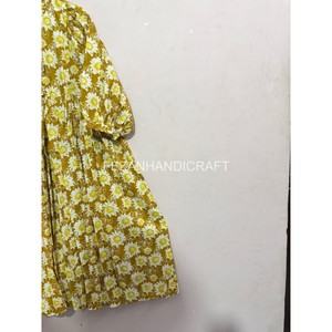 Wholesale Eco-Friendly Natural Waist Sweet Lace Cotton Golden Yellow Stripe Maxi Boho Hippie Party Dress Gown Women's Summer - Product Image 3