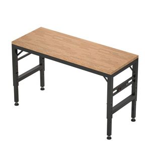 Banco da Lavoro Robusto da 60 Pollici con Piano in Legno di Gomma, Prese Elettriche, Altezza Regolabile, Capacità 2000 Libbre, Postazione di Lavoro in Legno Duro, Nuovo/Usato - Product Image 1