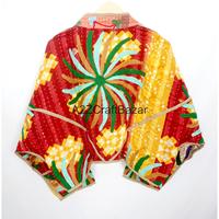 Veste Kimono Bohème Kantha Unisexe en Coton Matelassé Respirant Imprimé Patchwork Fait Main, Motif Floral Vintage, Printemps Hiver