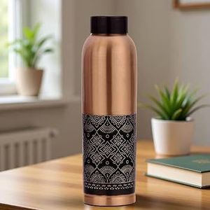 Eco Friendly Reusable <b>Copper</b> Water Bottle with Lid <b>Screw</b>-On Cap Private Label Supplier India Custom Printed Dishwasher Safe - Product Image 1