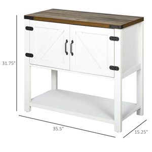 "Living Room <b>Cabinet</b> 2-Door Free Standing <b>Storage</b> with Bottom Shelf <b>White</b>" - Product Image 3