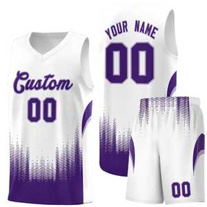 Ensemble de maillots de basket-ball noir et blanc dégradé, uniforme en maille sans manches à col en V sublimé, respirant, unisexe pour adultes - Product Image 3