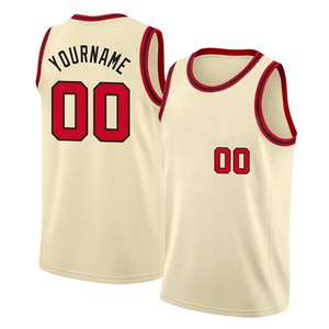 Camiseta de Baloncesto Personalizable, Color Crema con Ribete Rojo, Número 00, Impresión Sublimada, Unisex, Malla Transpirable para Adultos - Product Image 4