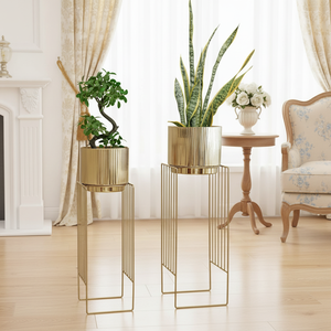 <b>Large</b> Gold Metal Modern Eco-Friendly Ribbed Floor Flower Pot <b>Planter</b> Stand <b>Outdoor</b> & Indoor Decorative Plant Container - Product Image 3