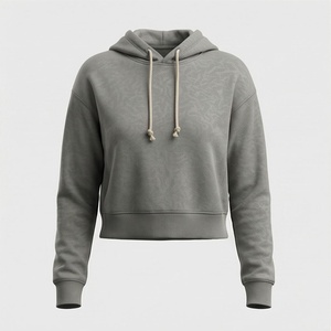 Haut court à capuche pour femme en coton, coupe ample, respirant, pour entraînement sportif, couleur personnalisable, logo personnalisé - Product Image 1