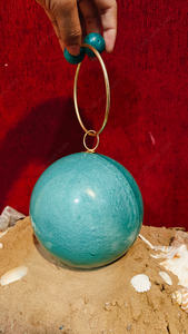 Luxury Turquoise Blue Resin <b>Sphere</b> Clutch Handbag with Brass Ring Handle Designer Evening Party Wedding <b>Bag</b> - Product Image 3