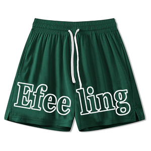 customized Men's Khaki Drawstring Shorts Mid Waist Casual Breathable Polyester Letter Print Woven Short Pants - Product Image 6