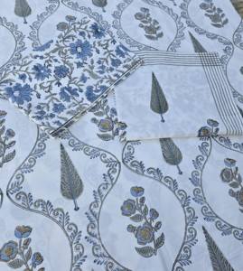 Juego de Ropa de Cama de Algodón Percal 200 Hilos, Estampado Floral a Mano de Jaipur, Ecológico, Multicolor, para Uso en el Hogar y Bodas - Product Image 1