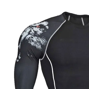 Conjunto de compresión negro para hombre, camiseta de manga larga y pantalones ajustados con diseño de tigre sublimado, ropa de MMA ajustada que absorbe la humedad - Product Image 3
