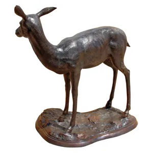 Bronze Deer Sculpture Outdoor Garden Decor Handmade Animal <b>Figure</b> Traditional Style Floor Mount 42.5 In Height - Product Image 4
