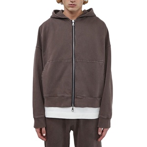 Sweat-shirts à capuche unisexes en coton épais de haute qualité, style vintage, zippés, coupe ample et oversize, courts, pour broderie - Product Image 1