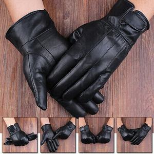 ถุงมือหนังแท้สำหรับผู้ชายถุงมือขับรถสำหรับผู้หญิงสีดำไม่มีซับใน - Product Image 4