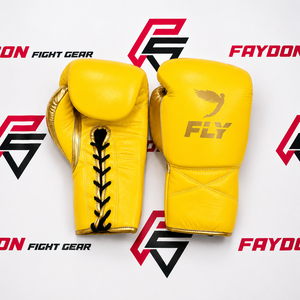 Guantes de Boxeo Personalizados con Logotipo Impreso, Color Amarillo Dorado, con Cordones, para Entrenamiento, Cuero Vacuno Genuino, Equipo de Combate para Adultos - Product Image 1