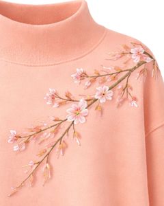Sudadera Oversize de Forro Polar para Mujer, Cuello Alto, Bordado Floral, Cálida, Informal, Moda de Invierno, Estilo Urbano - Product Image 6