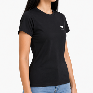 Camiseta de Cuello Redondo de Algodón Ajustada Negra para Mujer Warpro con Logotipo, Informal, de Manga Corta, Tejido Jersey Transpirable, para Todas las Temporadas - Product Image 3