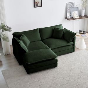 Divano a Due Posti in Ciniglia con 1 Poggiapiedi e Pouf per Piccoli Spazi Abitativi, Divano Componibile a L per Soggiorno - Product Image 1