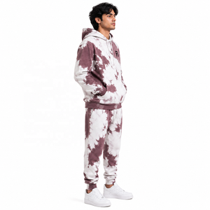 Sudadera con capucha y pantalón de chándal de felpa con hombros caídos y efecto tie-dye, 100% algodón, corte holgado, transpirable, conjunto deportivo informal, proveedor mayorista - Product Image 2