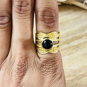 Latest Design Black Onyx <b>Rings</b> Boho Floral Bands Boho Brass <b>Ring</b> For Women 18k <b>Gold</b> Plated Botanical <b>Cocktail</b> Wholesale/OEM/ODM - Product Image 5