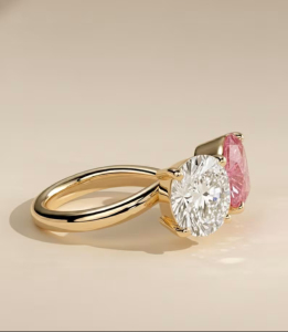 Pink Pear & Round Cut Diamond Toi Et Moi Ring in Yellow Gold Unique Engagement Ring for Women Luxury Lab Grown Diamond Jewelry - Product Image 4