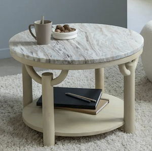 Mesa de Centro de Lujo para Sala de Estar, Base Redonda de Madera Sólida con Tapa de Mármol Natural Multicolor Sawar - Product Image 1